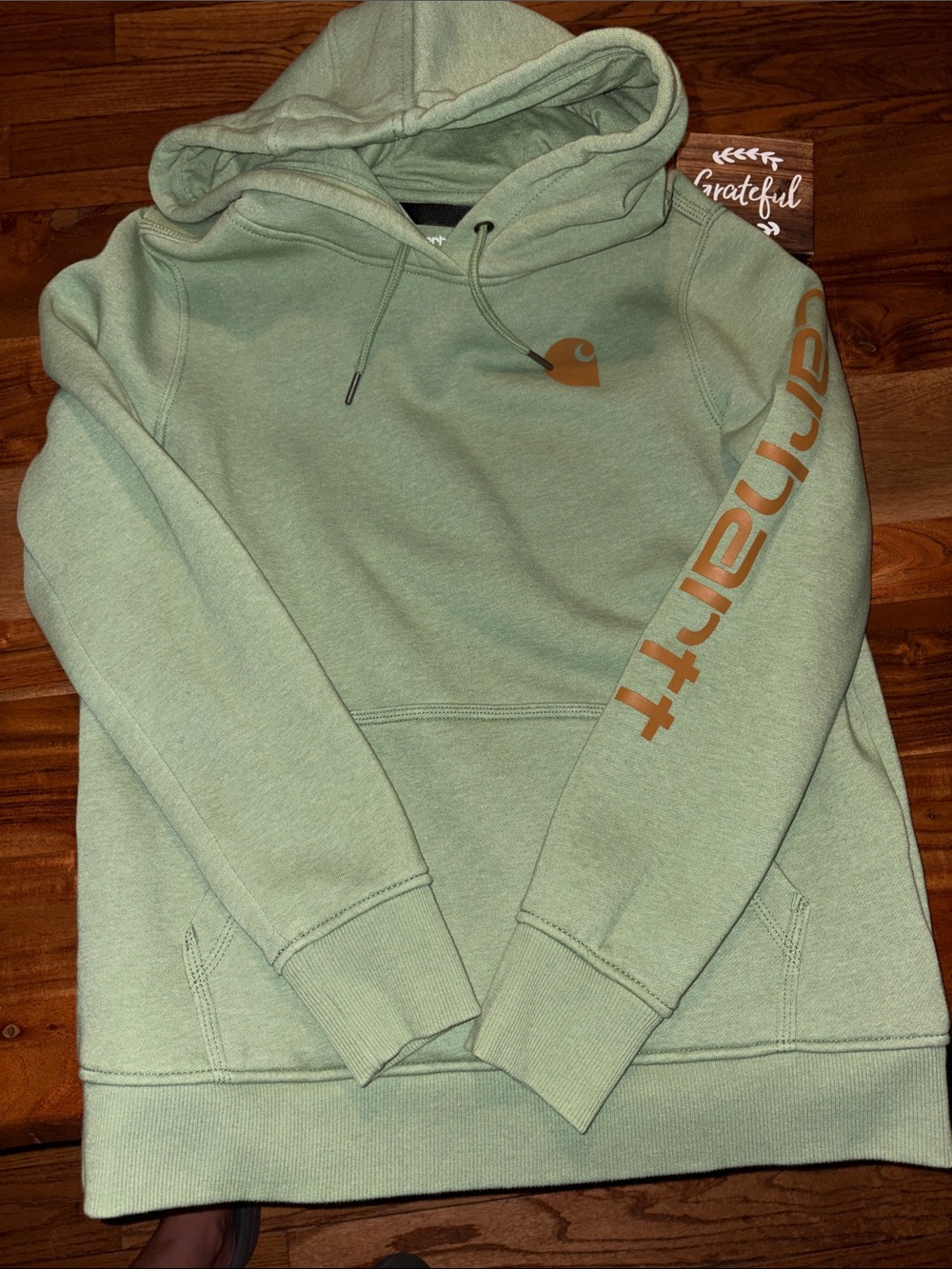 Carhartt Women’s Hoodie in Sage Green with Gold Logo